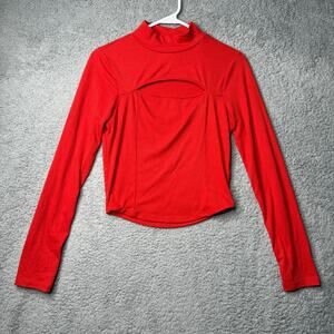 Heart & Hips Long Sleeve Shirt Womens Medium Red Cropped